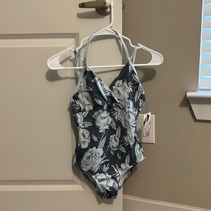 Eleve custom leotard with blue floral print size small